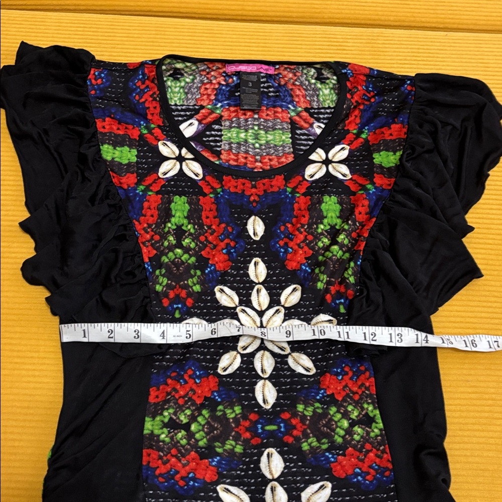 Custo Barcelona Line blouse top (3) shell abstract print ruffle sleeve Y2K boho - Picture 7 of 9